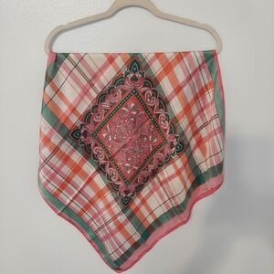 Vibrant Plaid Vintage Scarf with Paisley Center